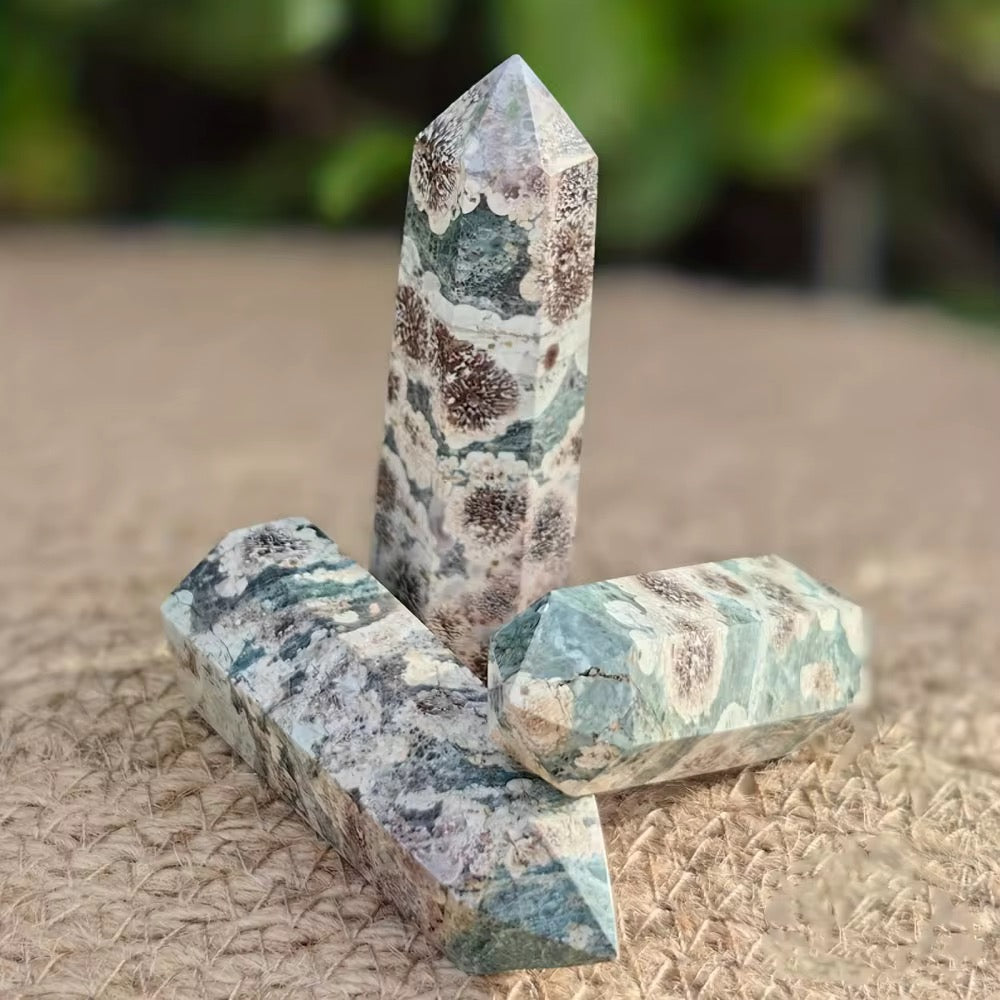 Blossom Agate (Haqik) Hexagon Pillar - Raw Spiritual UAE