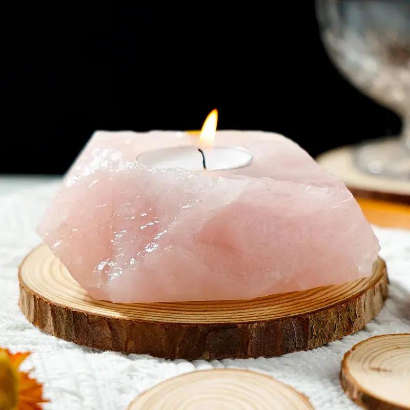 Rose Quartz Crystal Candle Holder for Love  by Raw Spiritual