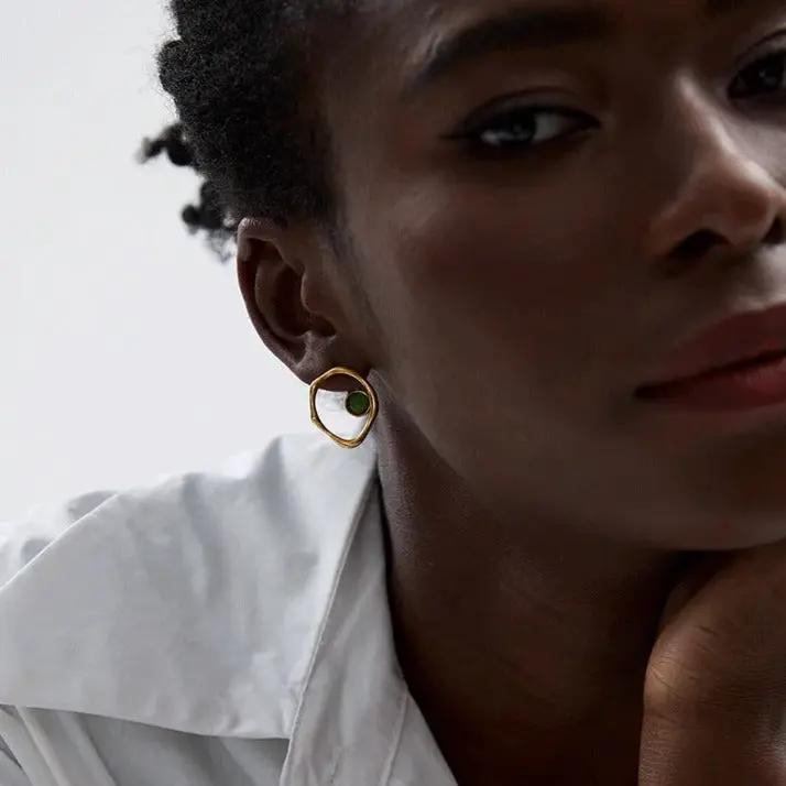 Green Cat's Eye Earring for Prosperity & Clarity  by Raw Spiritual