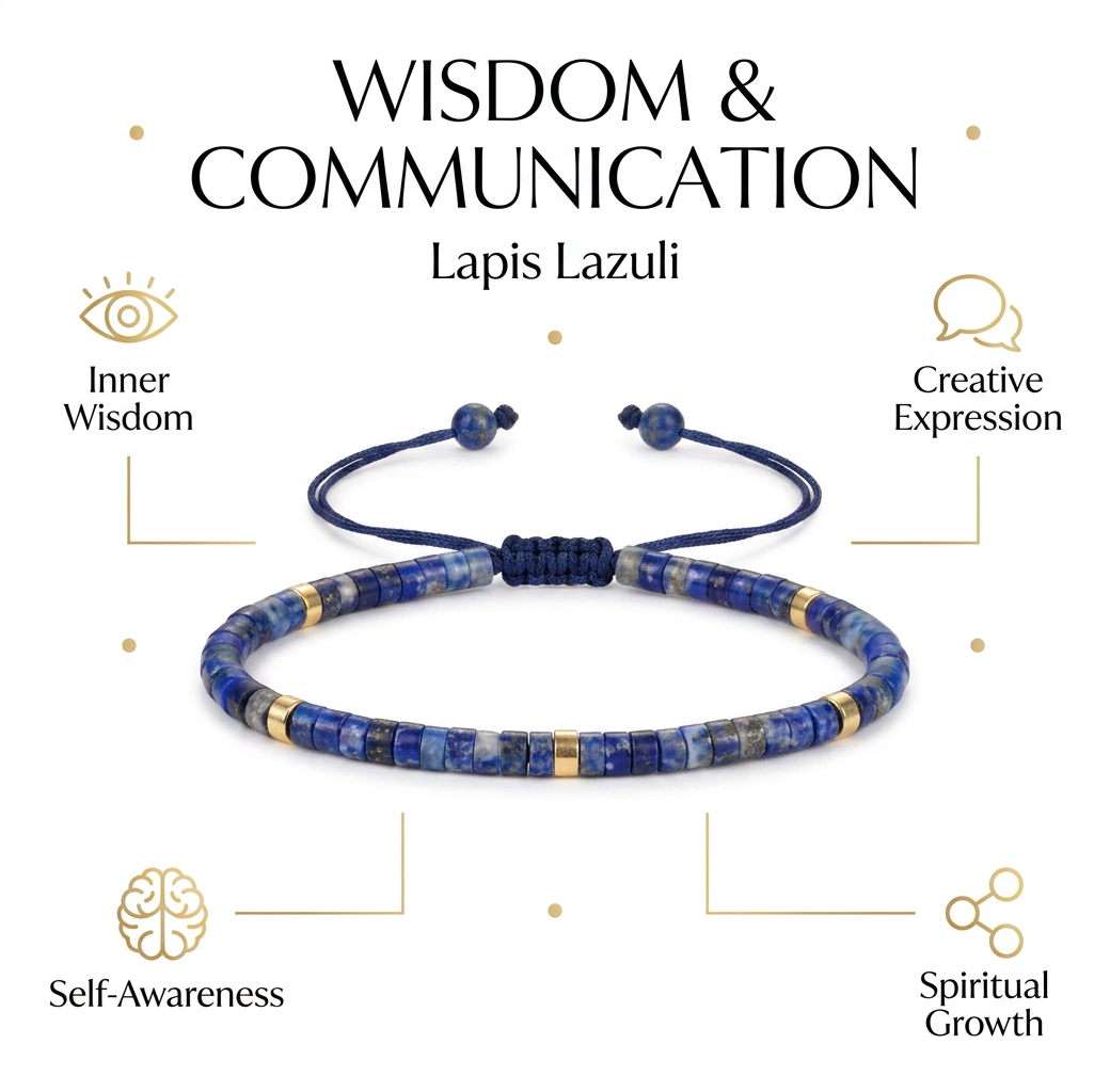 Lapis Lazuli Braided Bracelet for Wisdom & Communication - Infographic