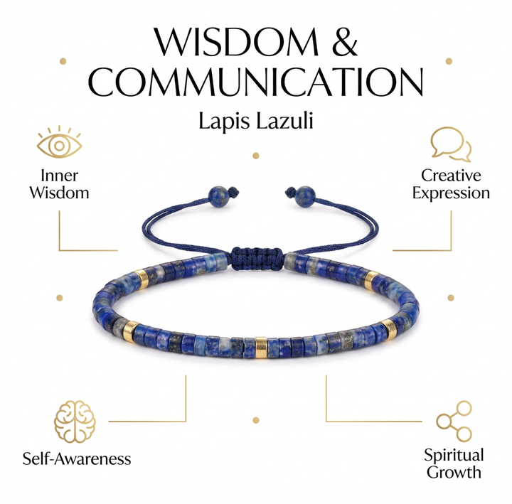 Lapis Lazuli Braided Bracelet for Wisdom & Communication - Infographic