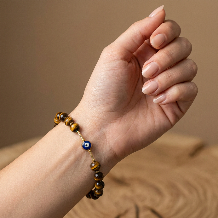 Tiger Eye with Evil Eye Bracelet for Strength and Protection - Lifestyle F