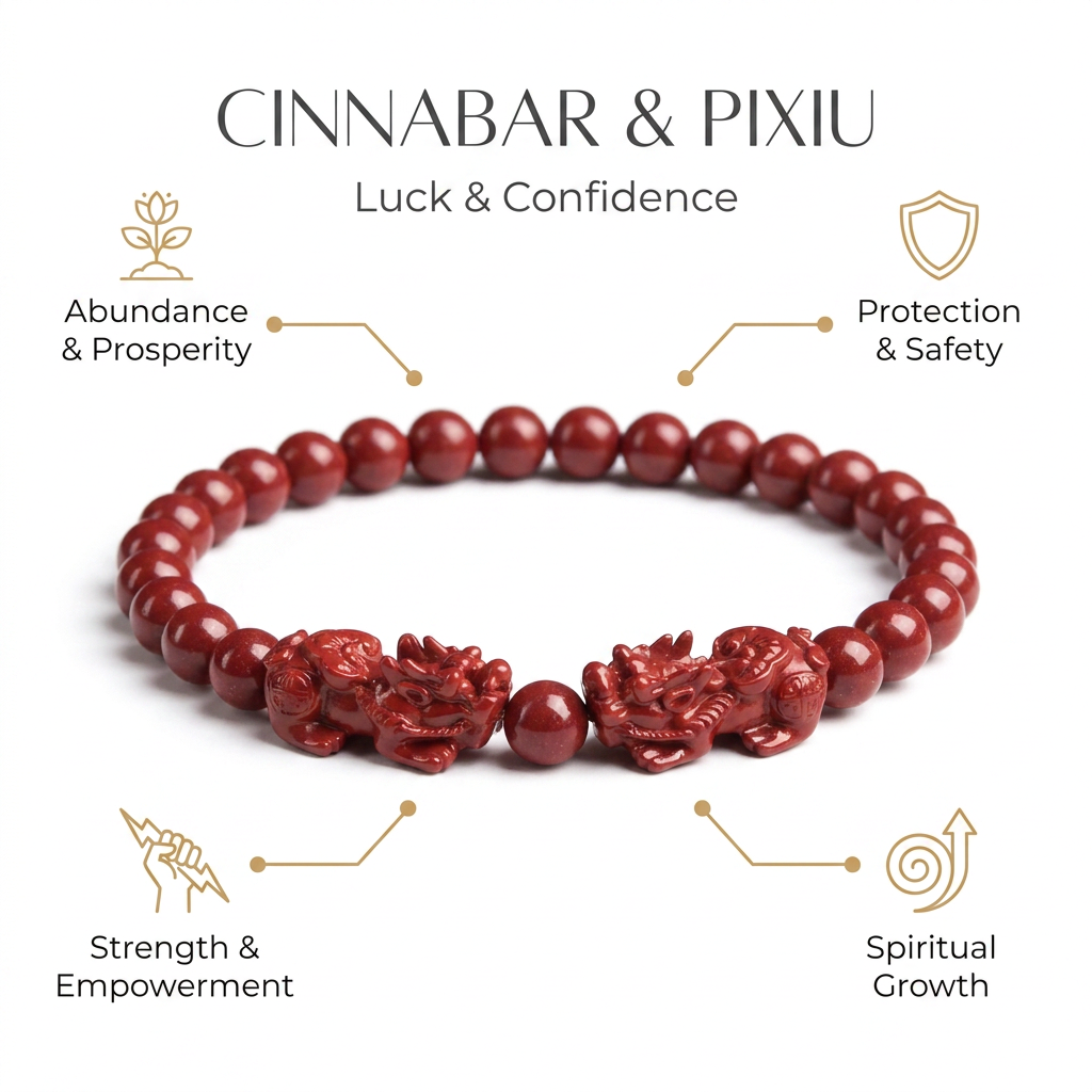 Cinnabar Stone & Pixiu for Luck & Confidence - Infographic