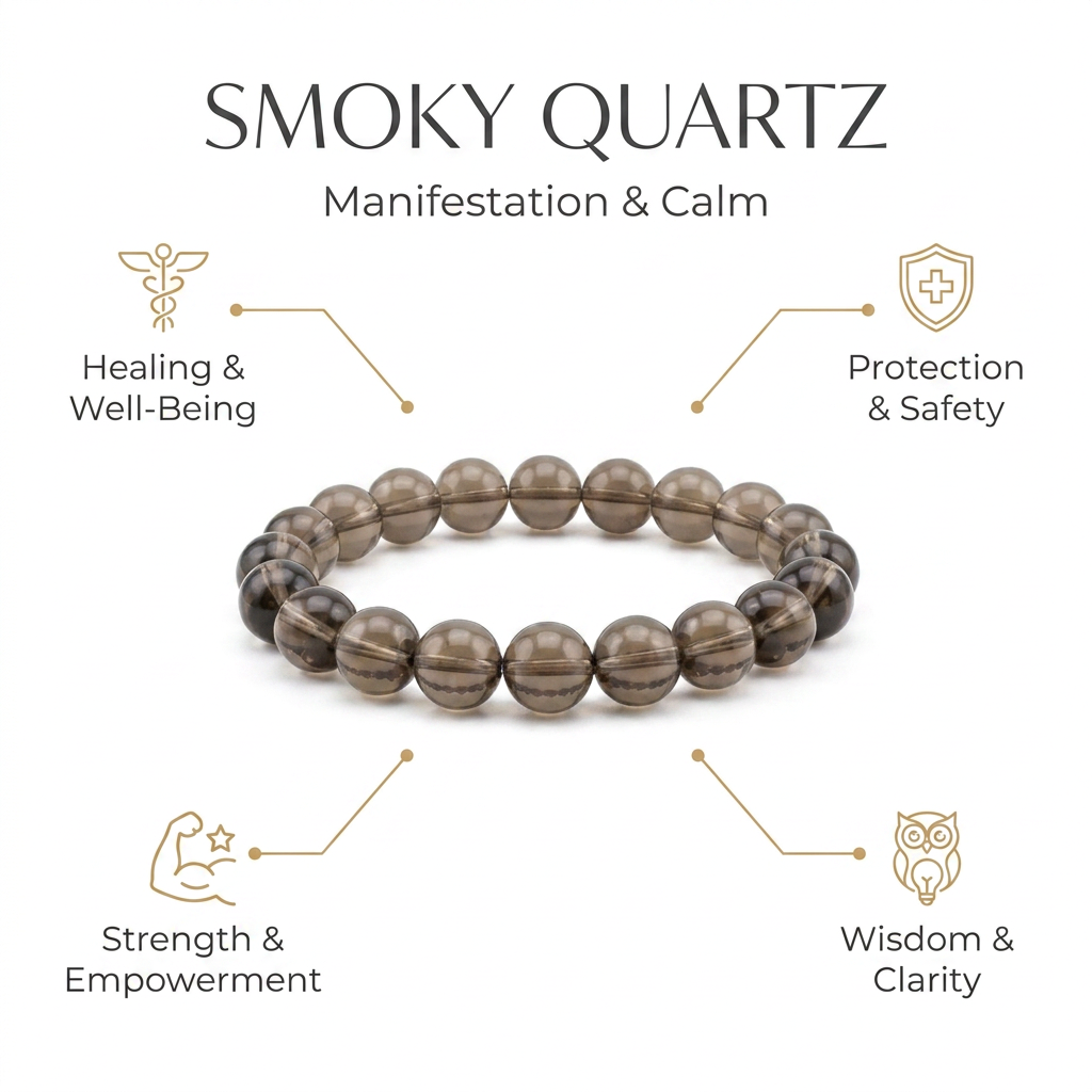 Smoky Quartz Bracelet  for Manifestation & Stress Relief - Infographic