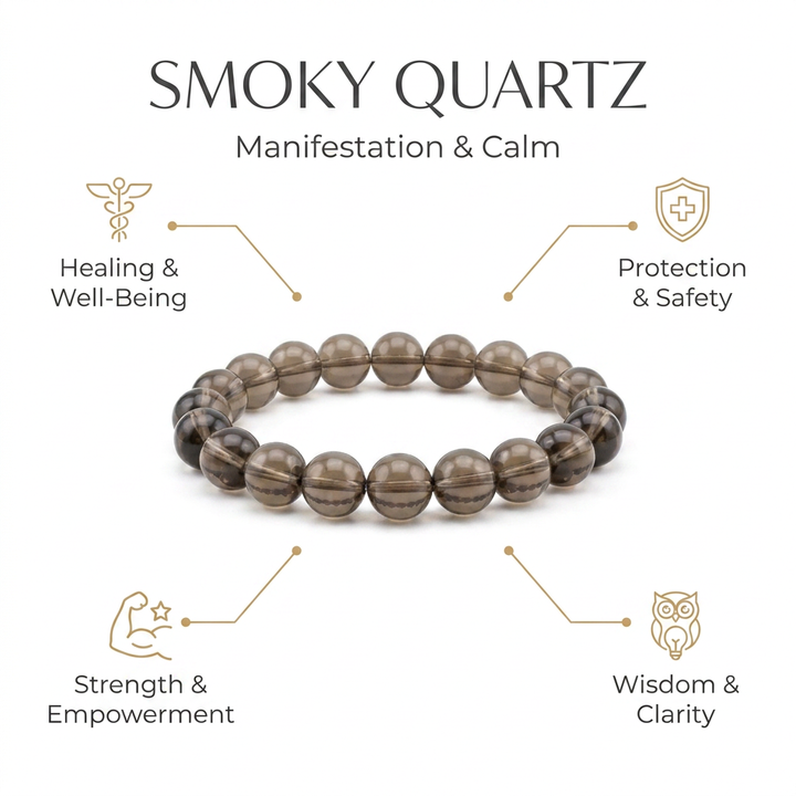 Smoky Quartz Bracelet  for Manifestation & Stress Relief - Infographic
