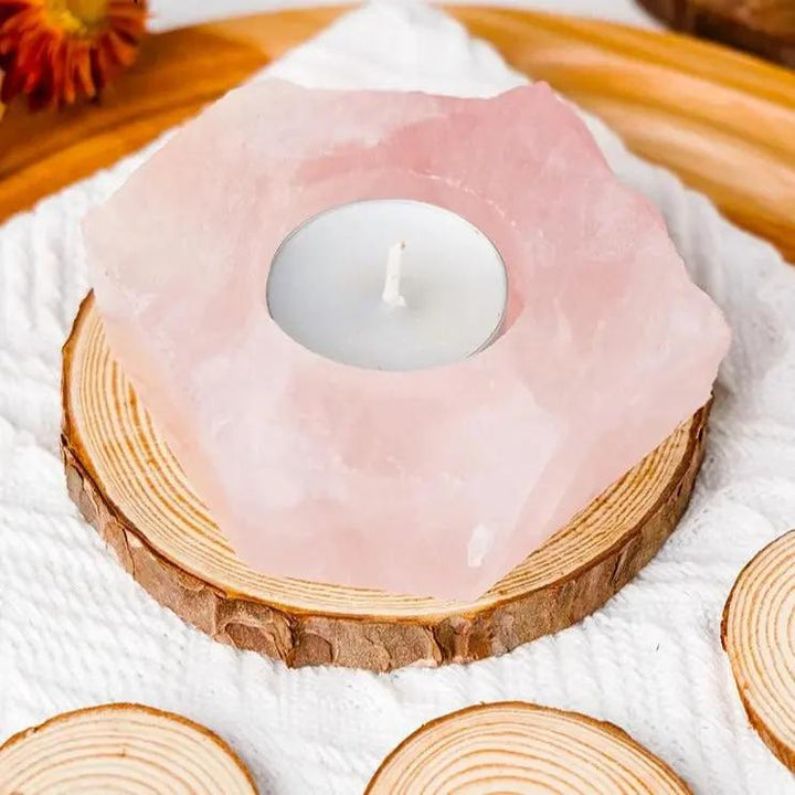 Rose Quartz Crystal Candle Holder for Love  by Raw Spiritual