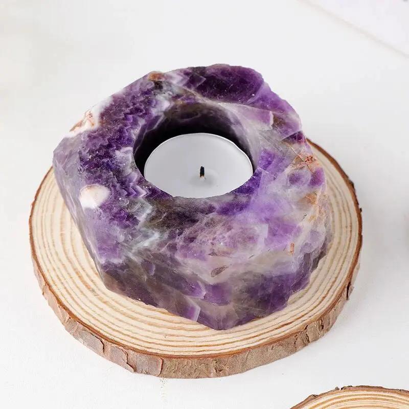 Amethyst Crystal Candle Holder for Wellbeing  by Raw Spiritual