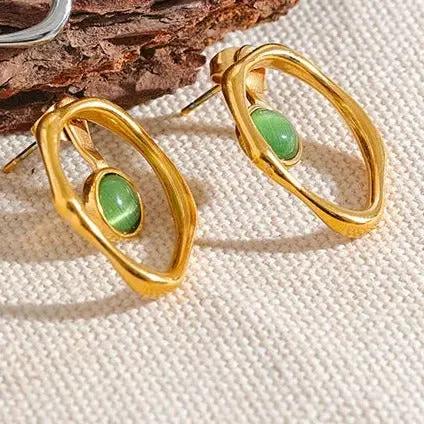 Green Cat's Eye Earring for Prosperity & Clarity  by Raw Spiritual