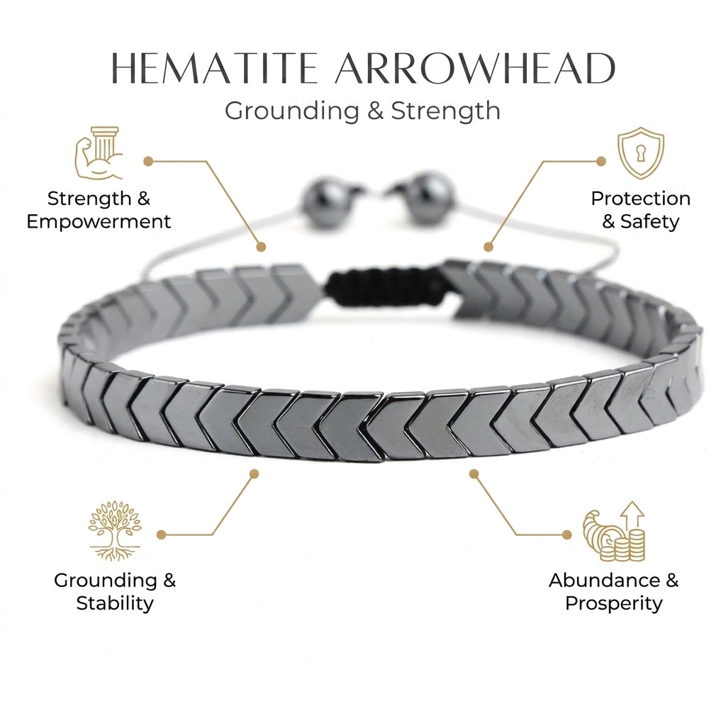 Hematite Arrowhead Thread Bracelet for Grounding - Infographic