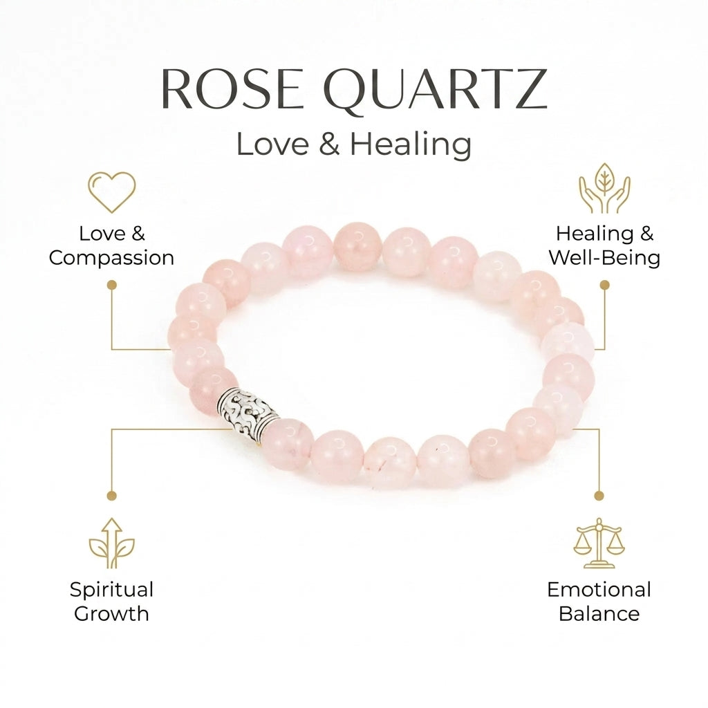 Rose Quartz for love, healing & emotional balance - Infographic