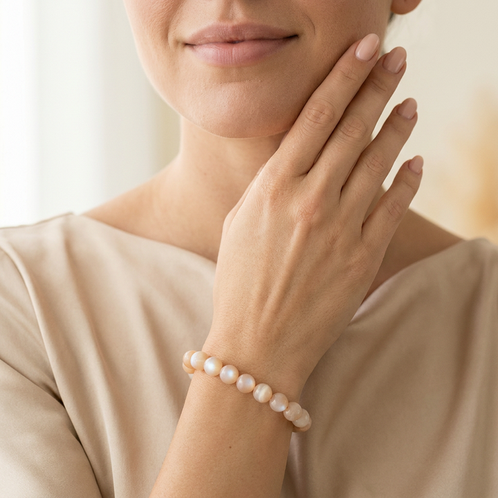 Peach Moonstone Bracelet for Serendipity & Clairvoyance - Lifestyle F