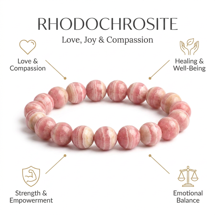 Rhodochrosite Bracelet for Love, Joy & Compassion - Infographic