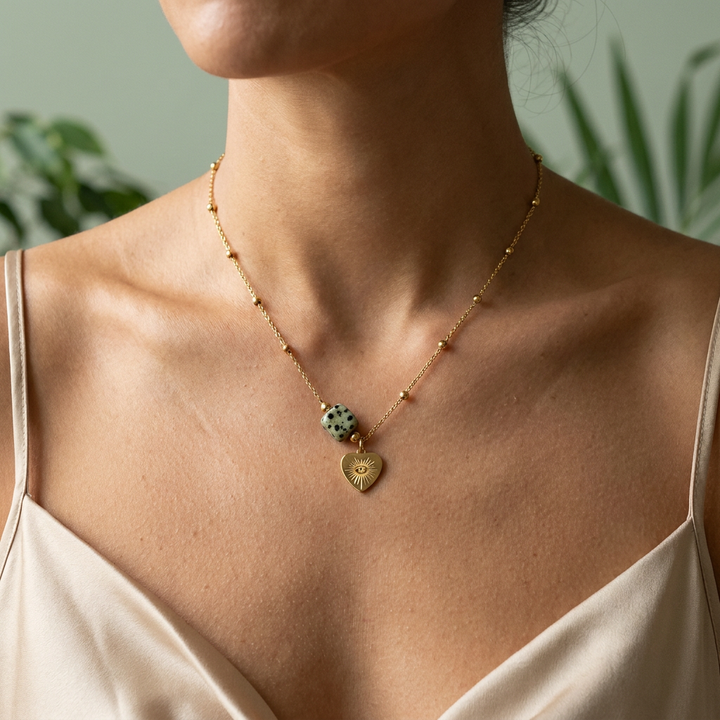 Green Dalmation Jasper Necklace for Joy & Love - Lifestyle F