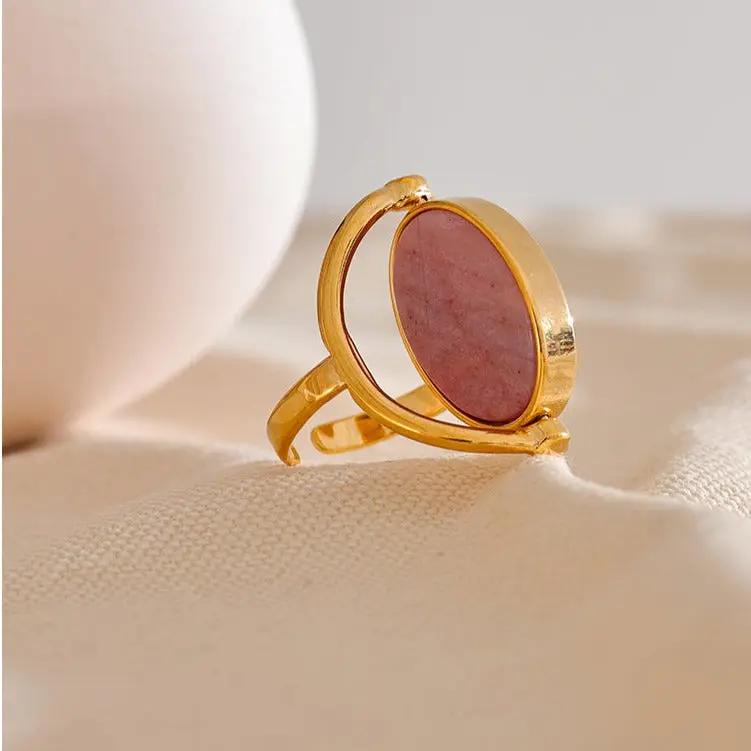 Rhodochrosite & Shell Reversable Ring for Love & Joy  by Raw Spiritual