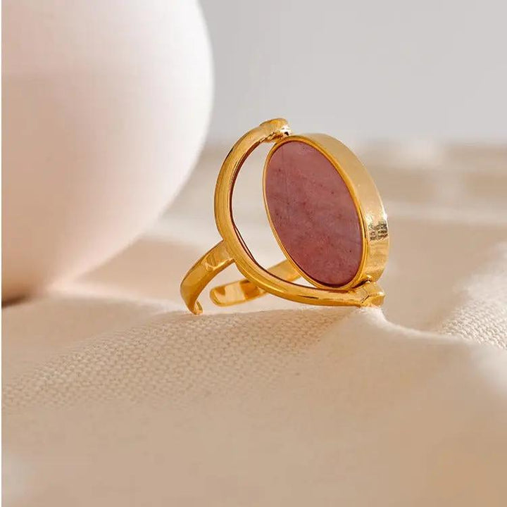 Rhodochrosite & Shell Reversable Ring for Love & Joy  by Raw Spiritual