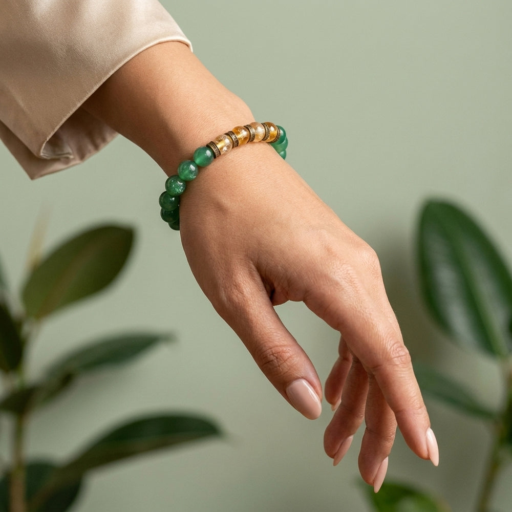 Green Aventurine & Citrine Bracelet for Luck, Abundance & Prosperity - Lifestyle Female
