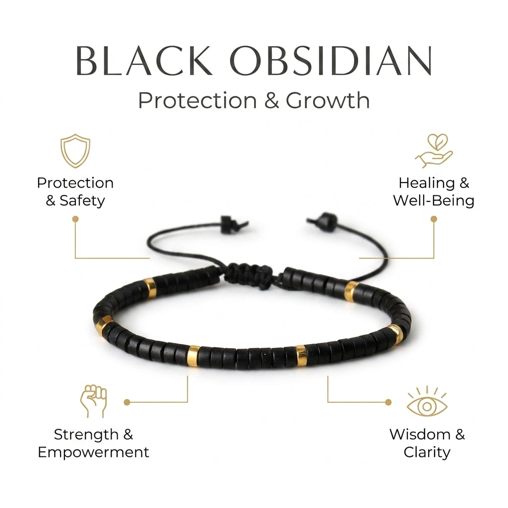 Black Obsidian Braided Bracelet for Protection - Infographic