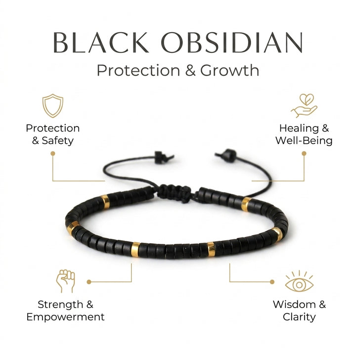 Black Obsidian Braided Bracelet for Protection - Infographic