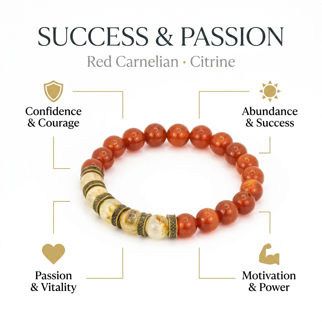 Red Carnelian & Citrine for Success, Passion and Motivation: Aries, Leo, Scorpio, Gemini - Infographic