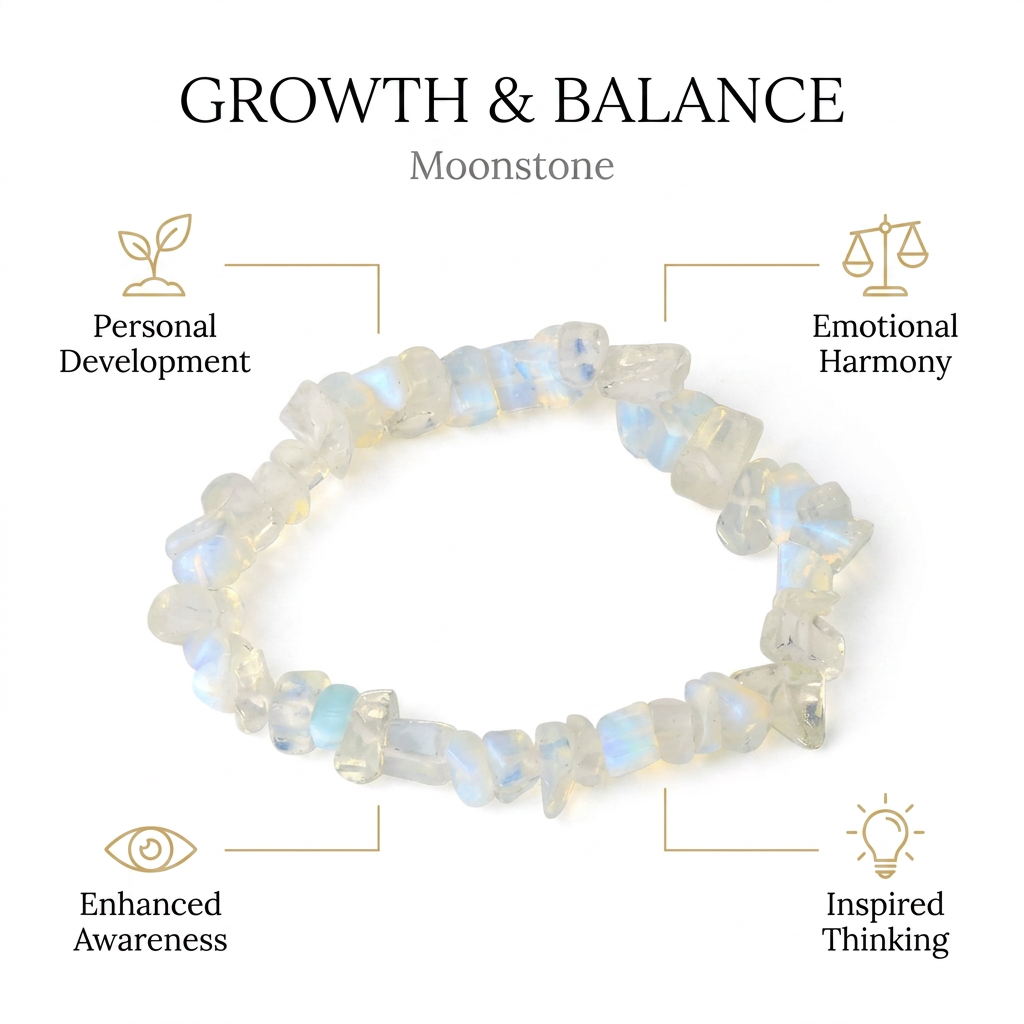 Moonstone Chip Bracelet for Growth & Balance - Infographic