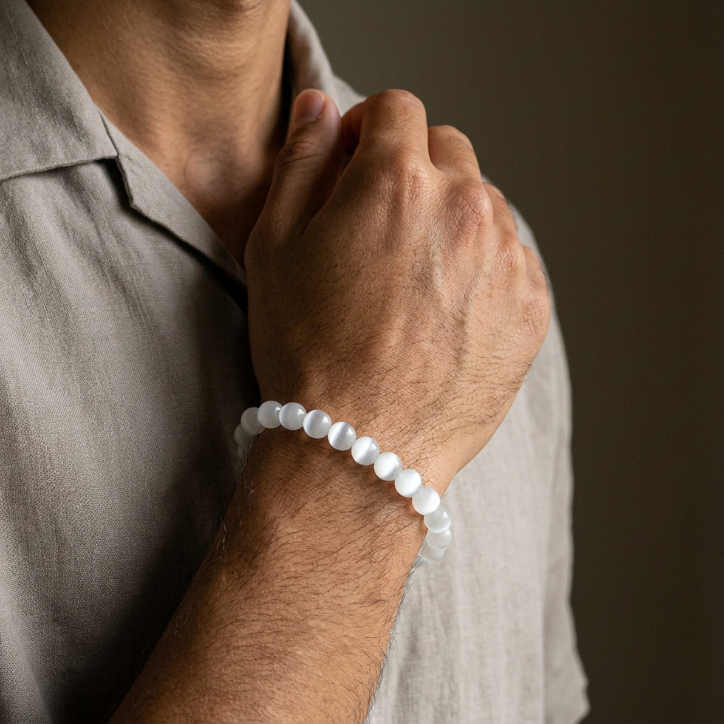 Selenite Bracelet for Purification & Meditation - Lifestyle Male