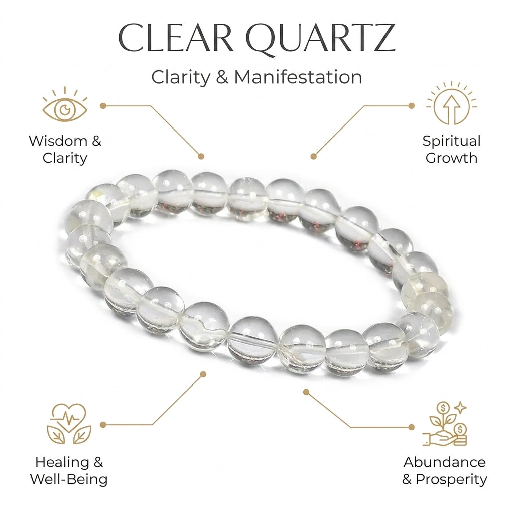Clear Quartz (Sphatik) Bracelet for Clarity & Manifestation - Infographic