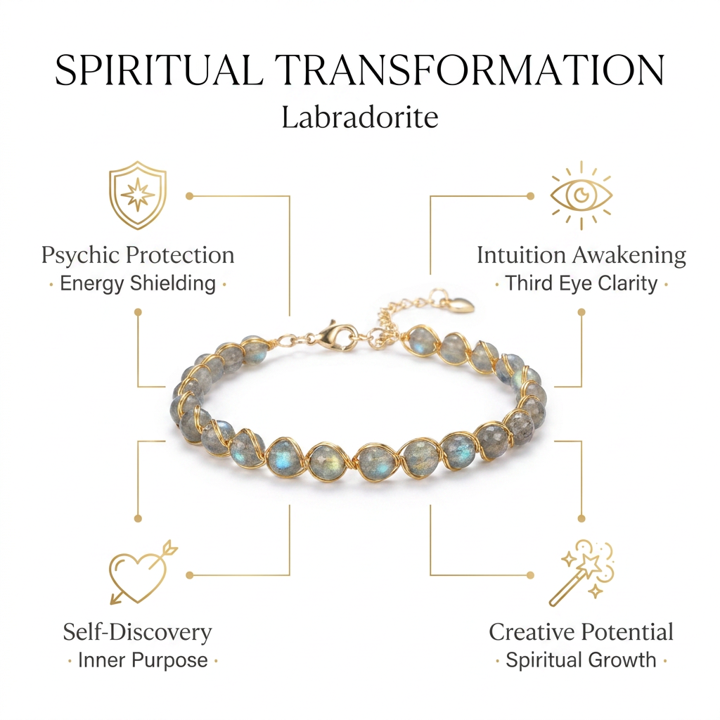 Labradorite Wire Bracelet for Transformation & Spiritual growth - Infographic