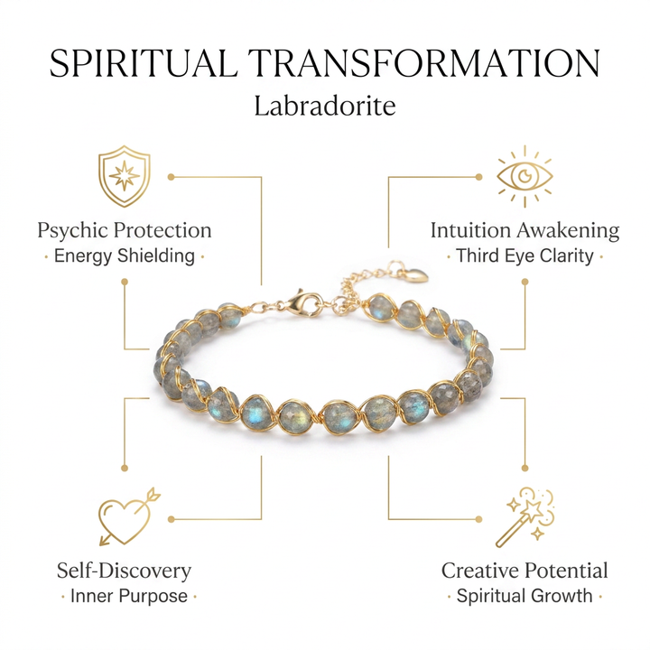 Labradorite Wire Bracelet for Transformation & Spiritual growth - Infographic