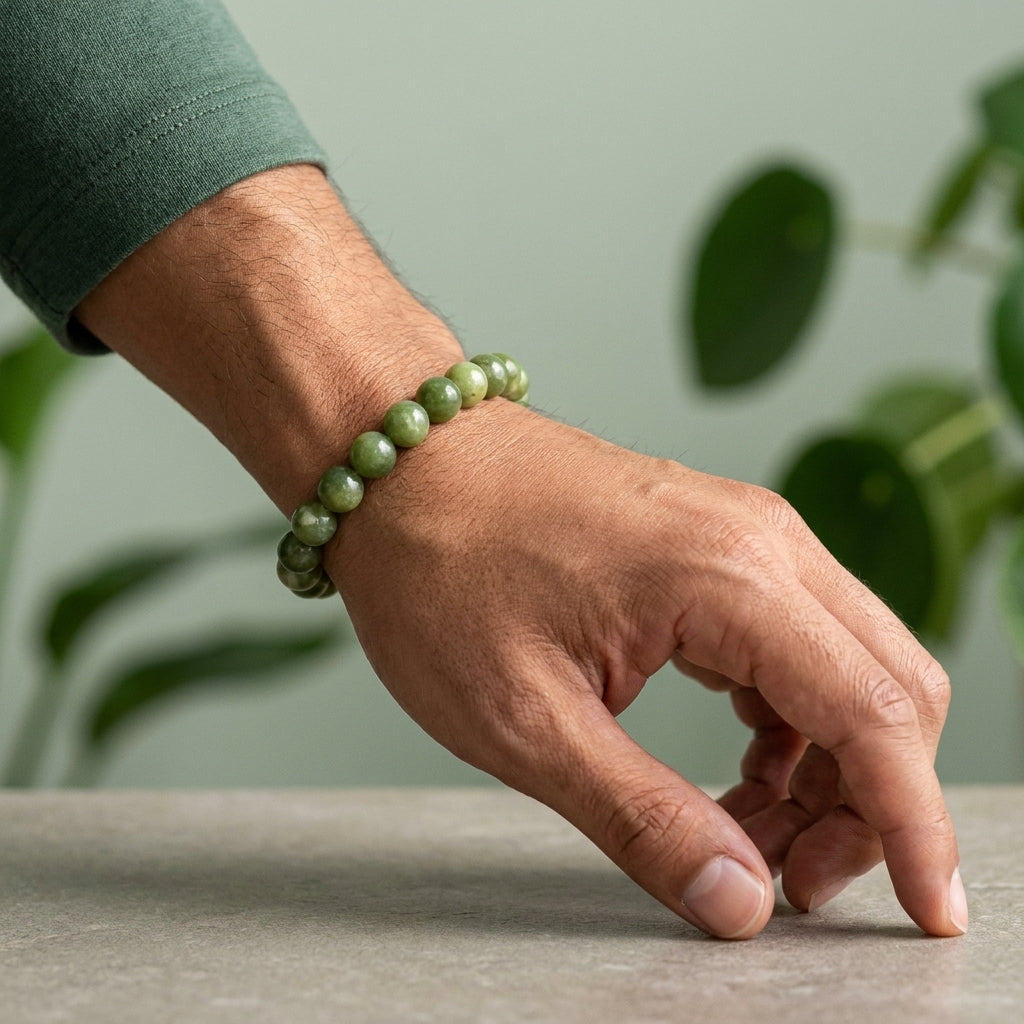 Green Canada Jade Bracelet for Luck & Balance - Lifestyle Male