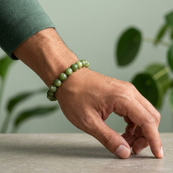 Green Canada Jade Bracelet for Luck & Balance - Lifestyle Male
