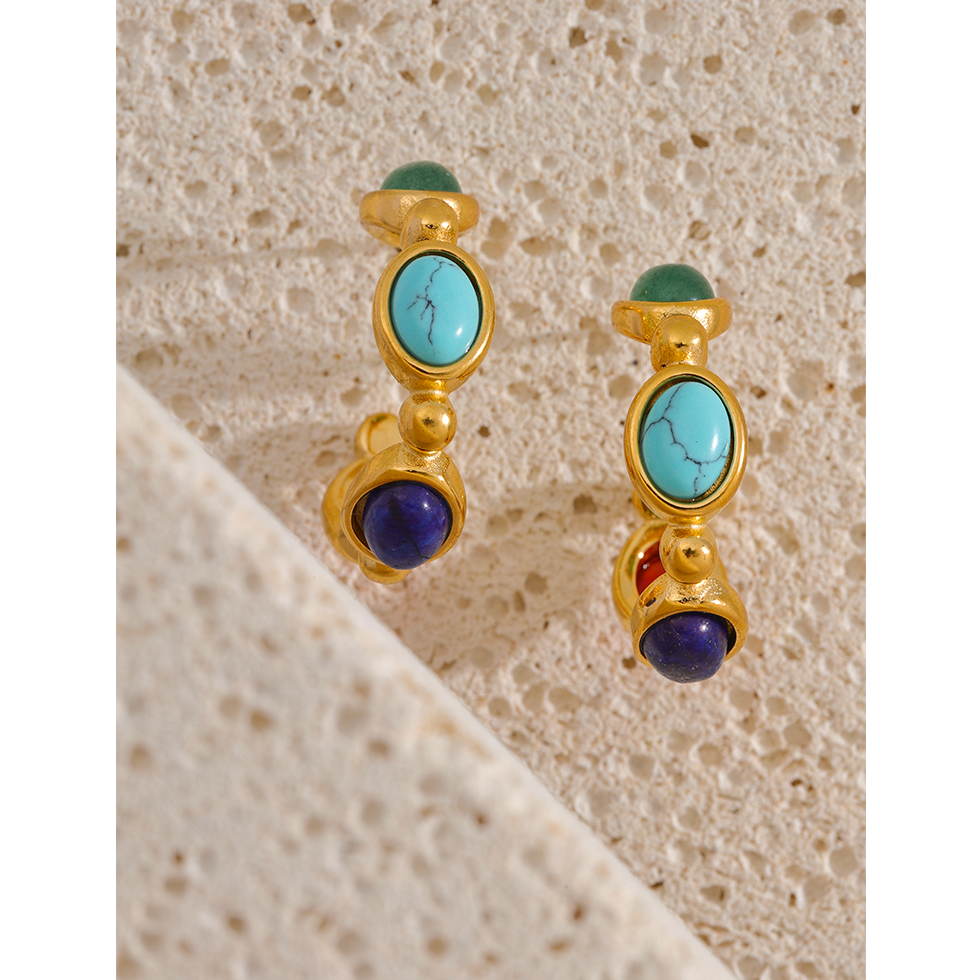 Turquoise, Jade, Agate & Lapis Lazuli Earrings