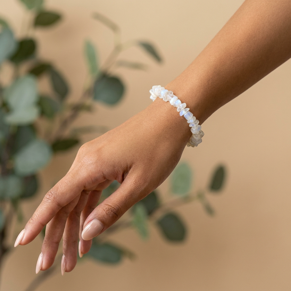 Moonstone Chip Bracelet for Growth & Balance - Lifestyle F