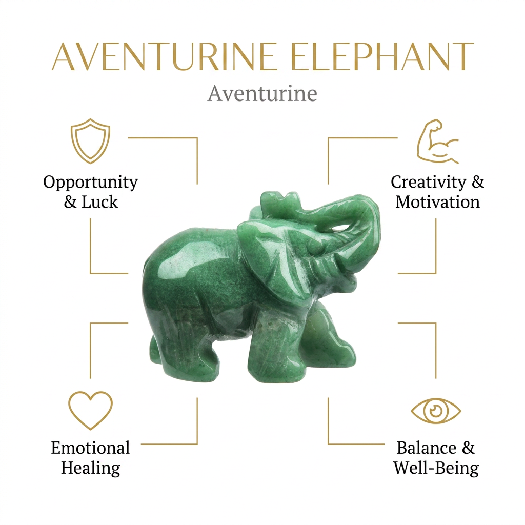 Aventurine Elephant for Opportunity & Luck - Infographic