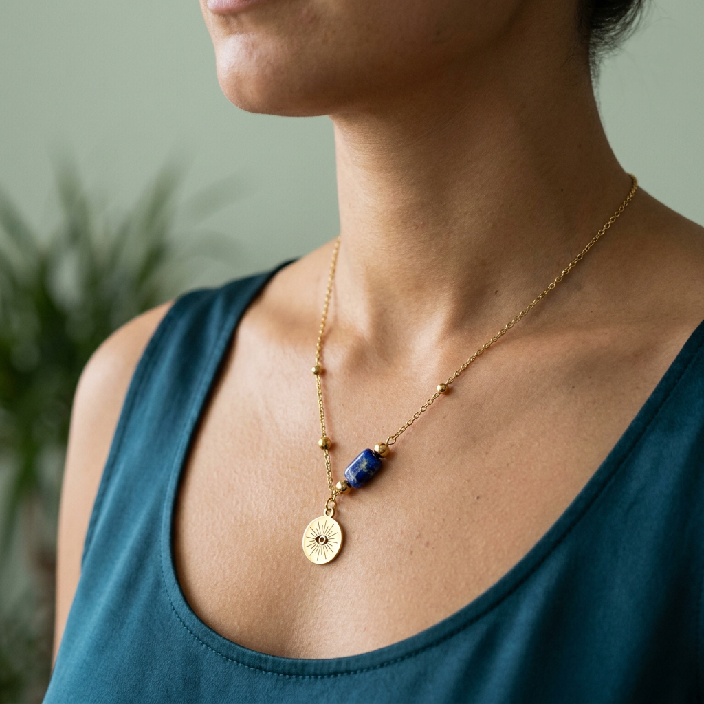 Lapis Lazuli Evil Eye Necklace for Wisdom & Protection - Lifestyle F