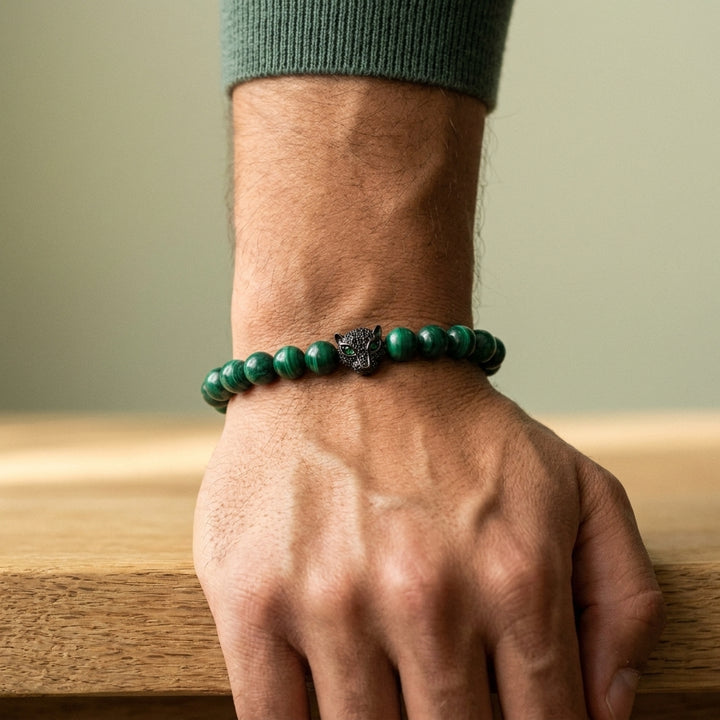 Malachite Bracelet with Leopard Charm for Change and Transformation - Lifestyle Male