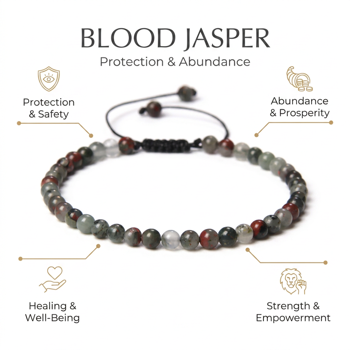 African Blood Jasper Thread Bracelet for Protection & Abundance - Infographic
