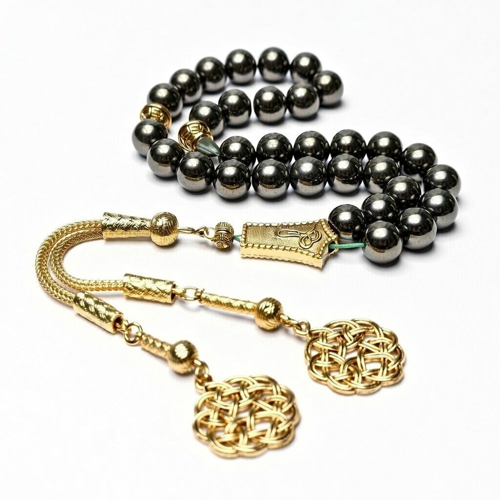 Grey Hematite Tasbih in Golden Imam