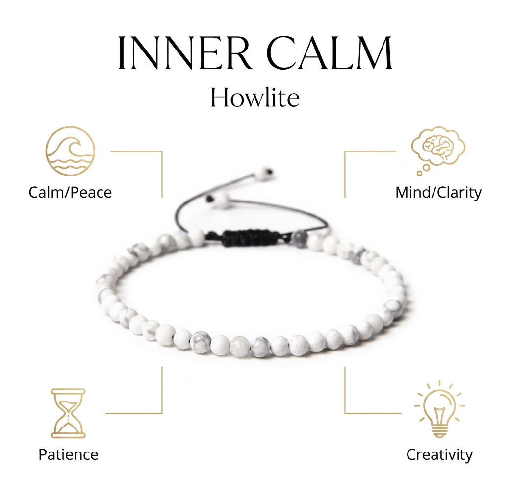 Howlite Thread bracelet for Relaxation & Mindfulness - Infographic