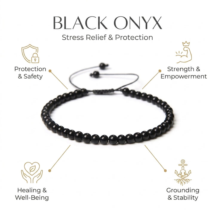 Black Onyx Thread Bracelet for Stress Relief & Protection - Infographic