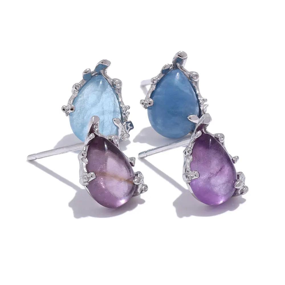 Amethyst / Aquamarine Earrings in S925 Silver  by Raw Spiritual