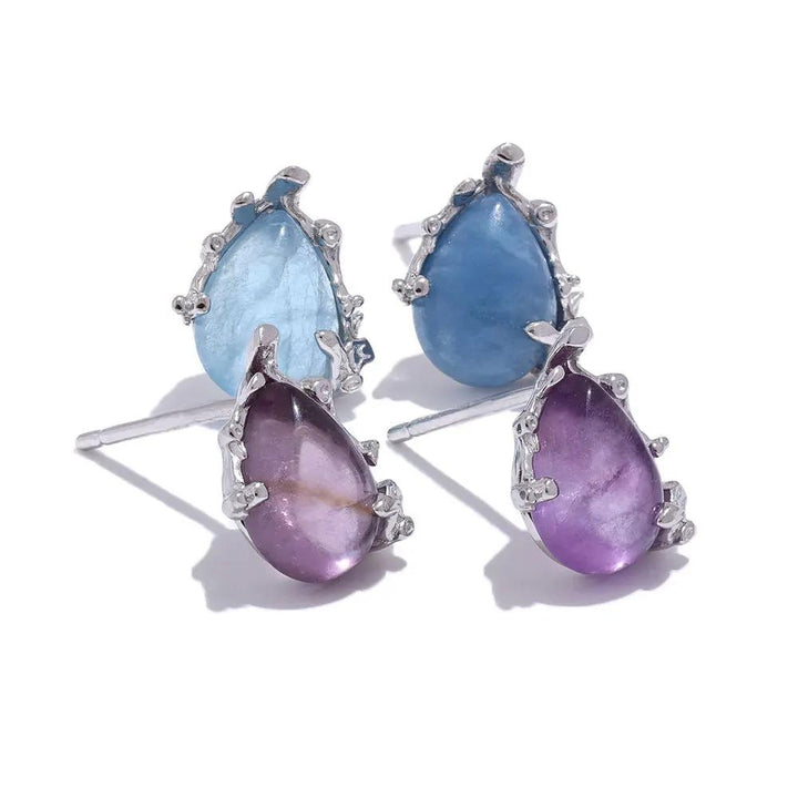 Amethyst / Aquamarine Earrings in S925 Silver  by Raw Spiritual