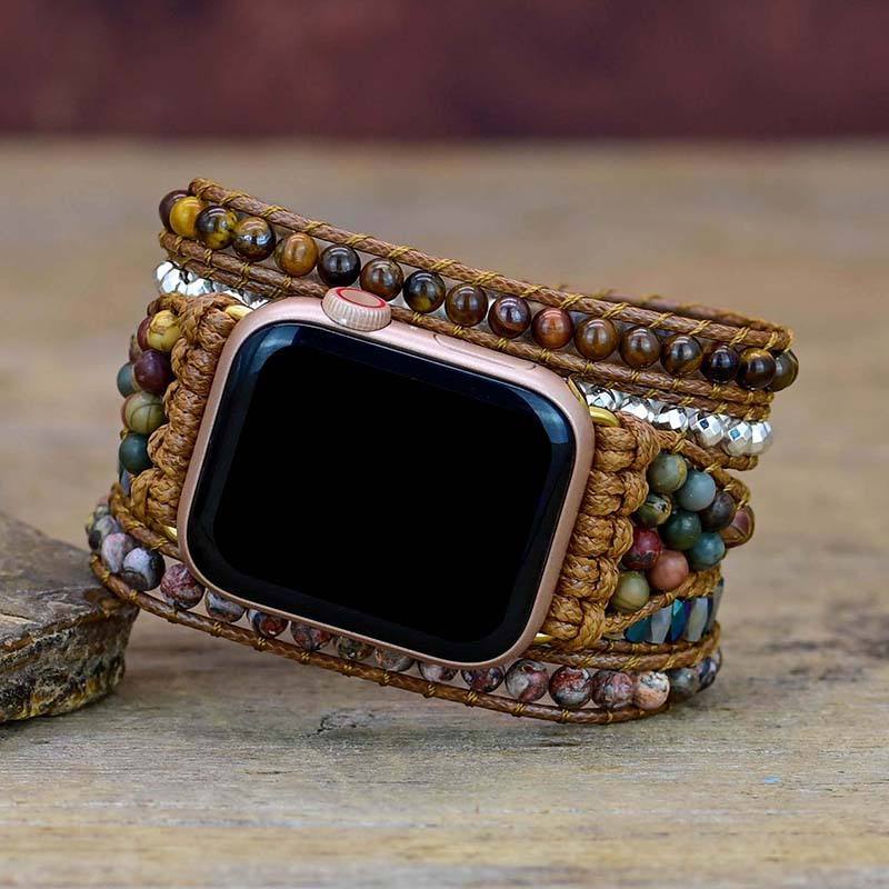 Tiger Eye & Picasso Jasper Wrap Bracelet for Apple Watch