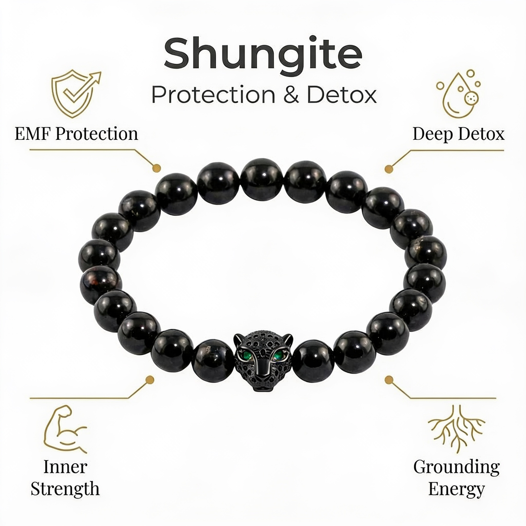 Shungite Bracelet with Leopard Charm for Neutralization & Detox - Lifestyle