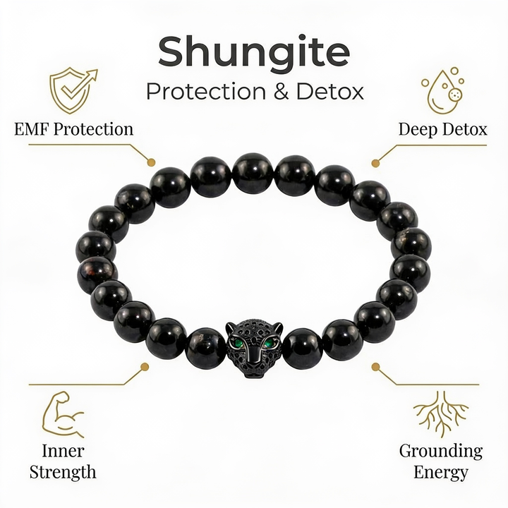 Shungite Bracelet with Leopard Charm for Neutralization & Detox - Lifestyle