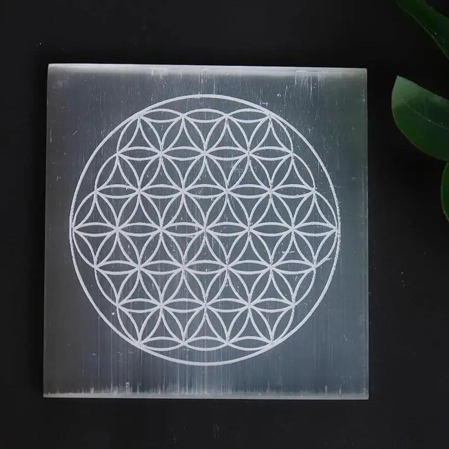 Selenite Charging Square Plate  by Raw Spiritual