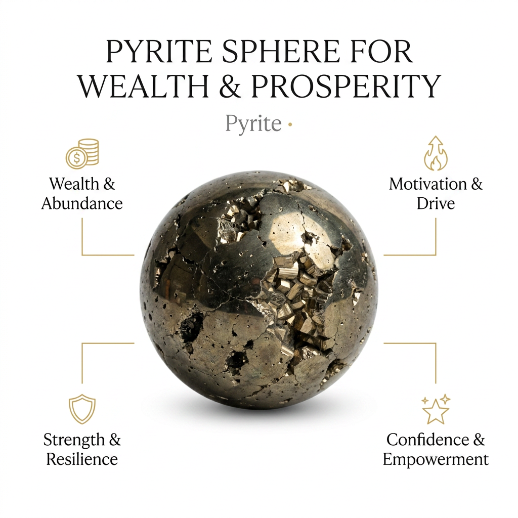 Pyrite Sphere for Wealth & Prosperity - Infographic