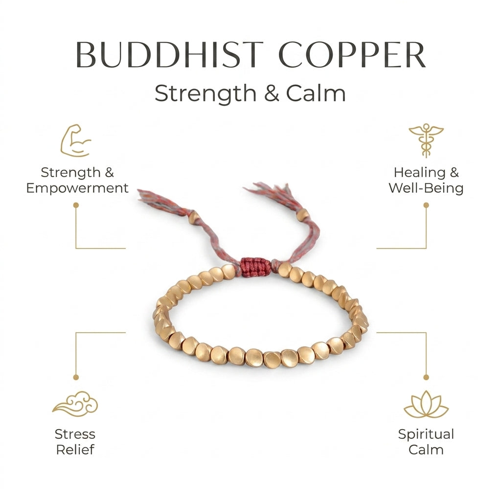 Buddhist Copper Bead for Stress Relief & Strength - Infographic