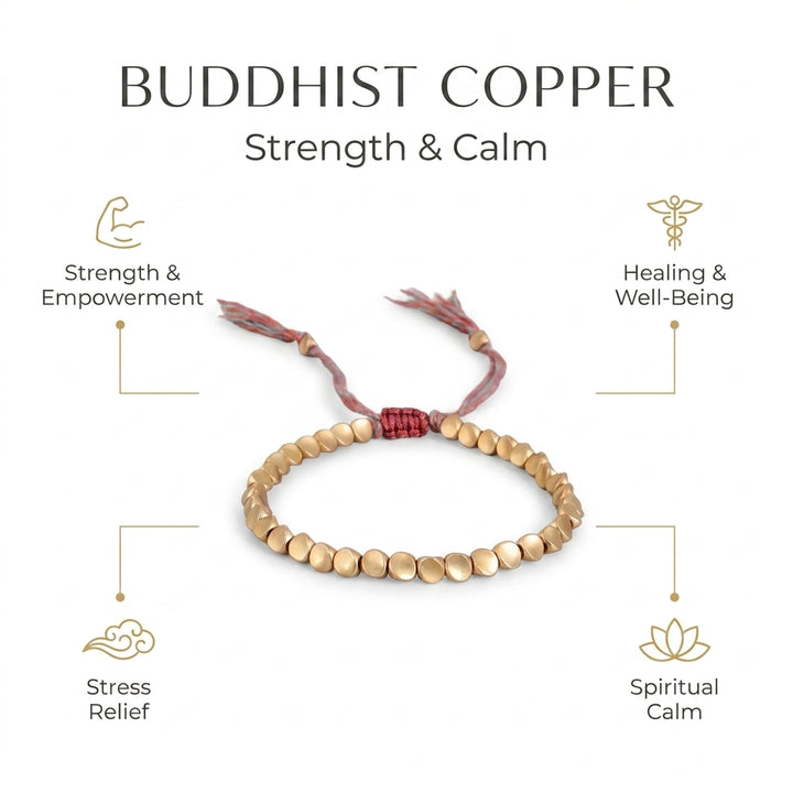 Buddhist Copper Bead for Stress Relief & Strength - Infographic