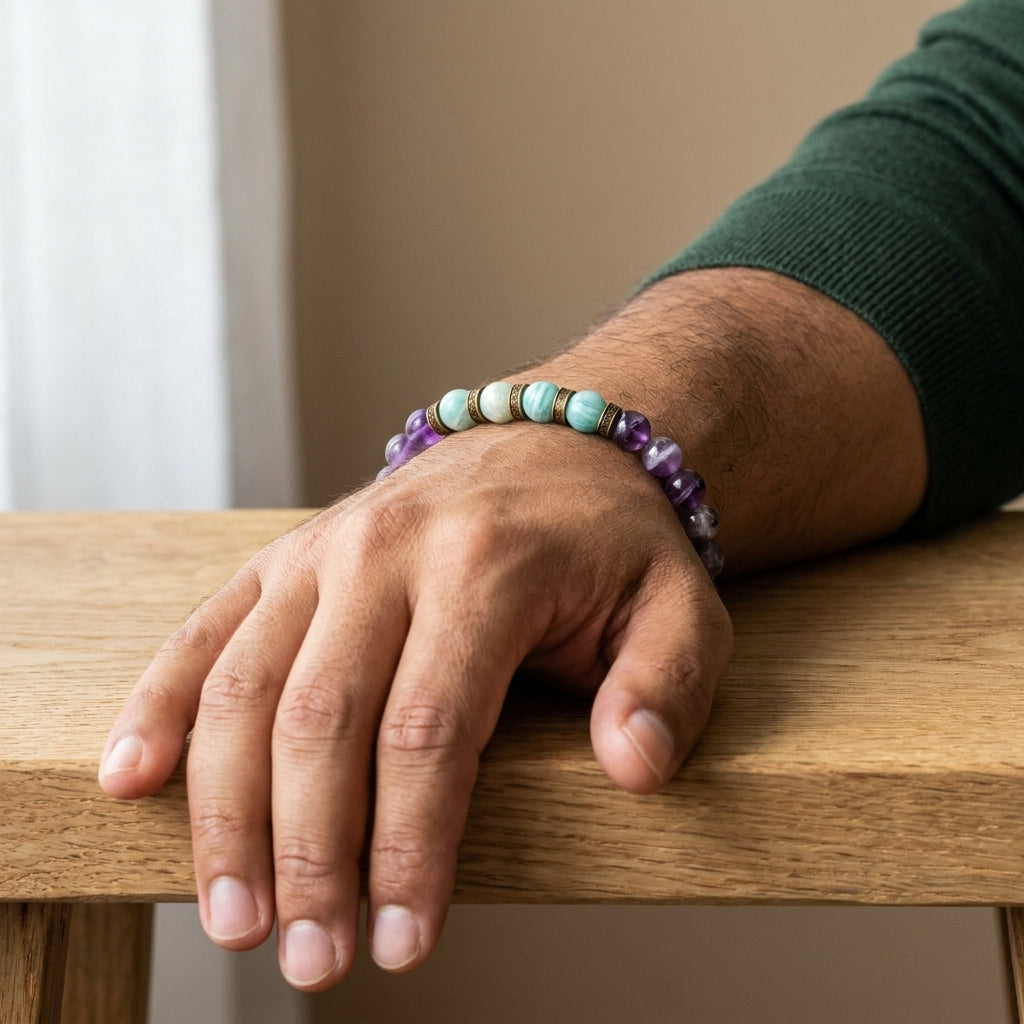 Amazonite & Amethyst for Healing, Growth, Communication : Taurus, Virgo, Scorpio, Libra, Gemini, Aries - Lifestyle Male