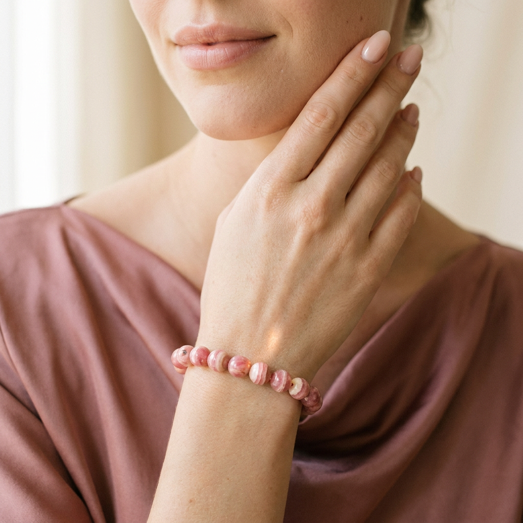 Rhodochrosite Bracelet for Love, Joy & Compassion - Lifestyle F